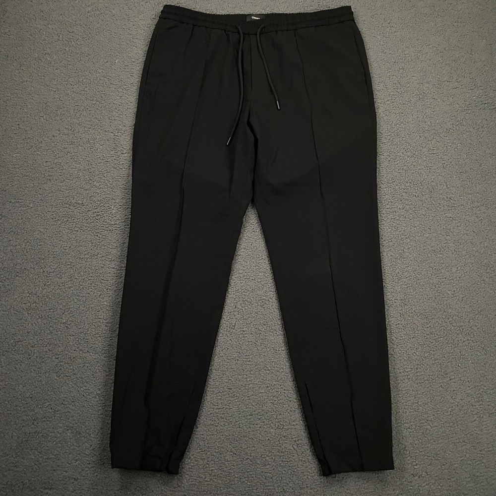 Theory Luxe Jogger Sar Pants Men Large Black Stretch Wool Ankle Zip Modern Slim